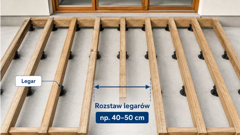 schemat pokazujący rozstaw legarów pod taras